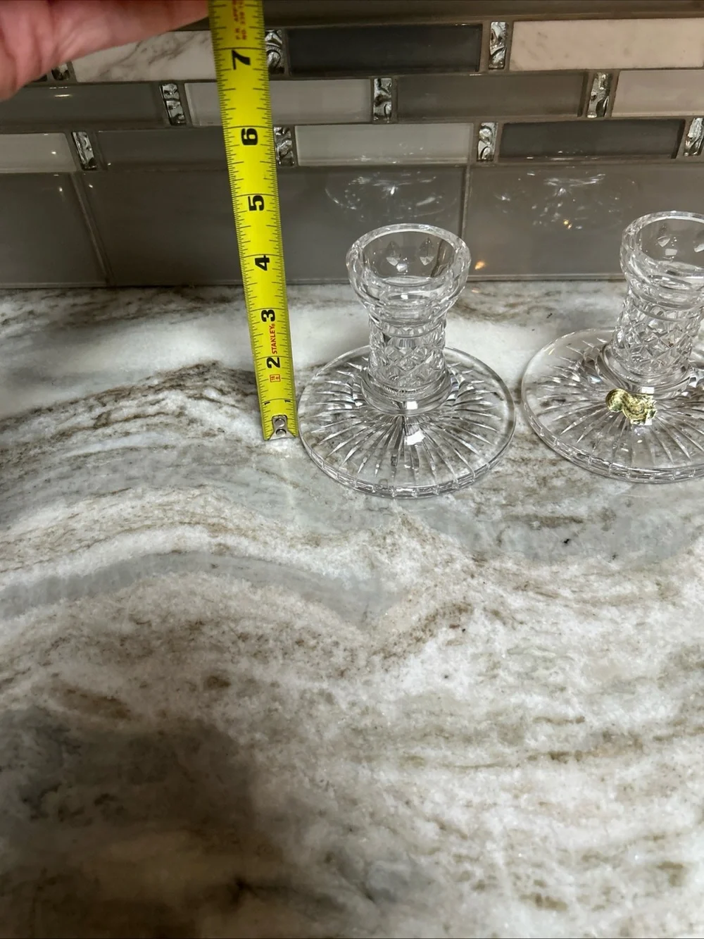 Waterford Crystal Candlestick Pair 4 Inch Cut Glass Candle Holders Clear Heavy.